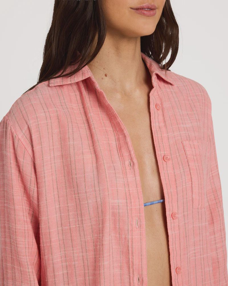 BILLABONG WOMENS WANDERER STRIPE LS SHIRT - SUGAR ALMOND