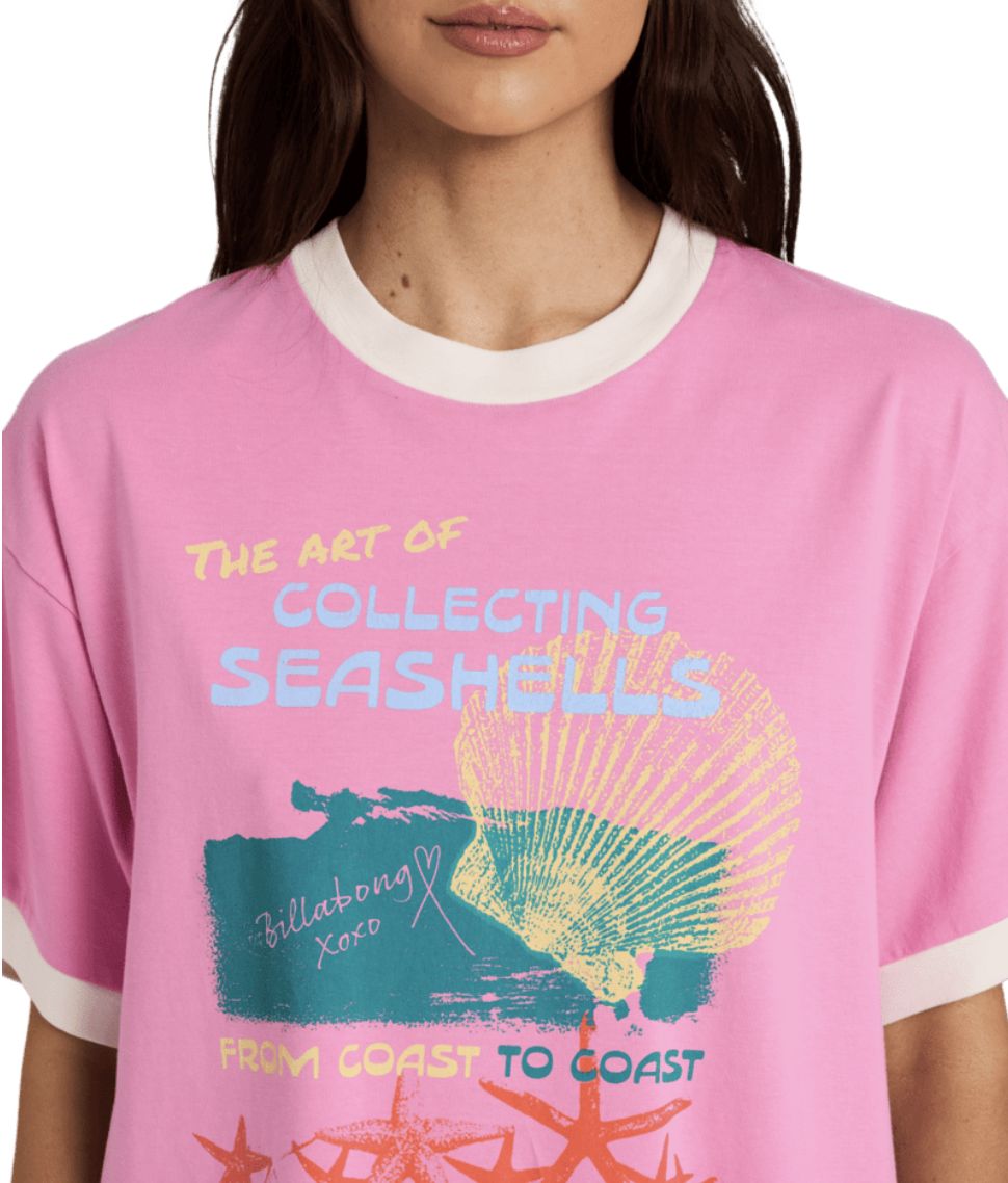 BILLABONG WOMENS COASTAL ADVENTURE SS TEE - PARTY PINK