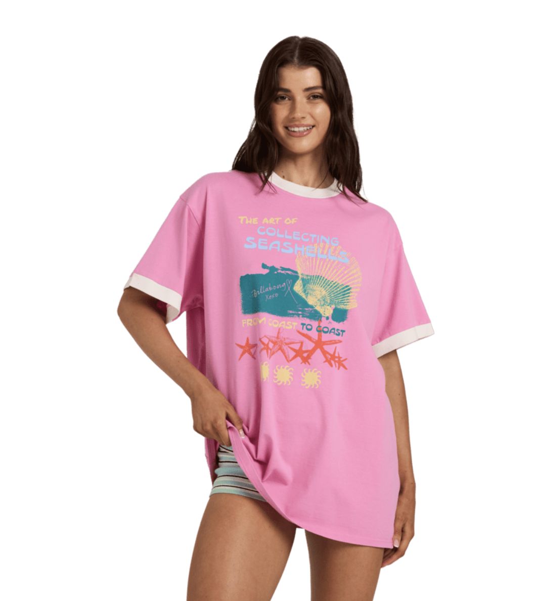 BILLABONG WOMENS COASTAL ADVENTURE SS TEE - PARTY PINK