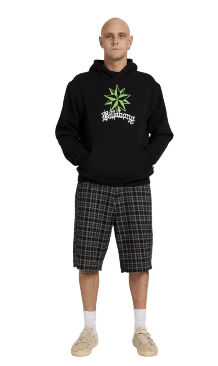 BILLABONG MENS CREED NEON STAR HOODIE - BLACK
