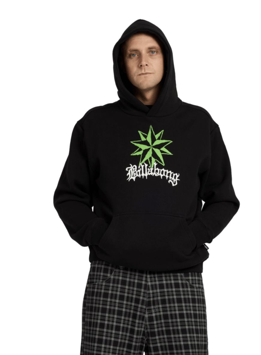 BILLABONG MENS CREED NEON STAR HOODIE - BLACK