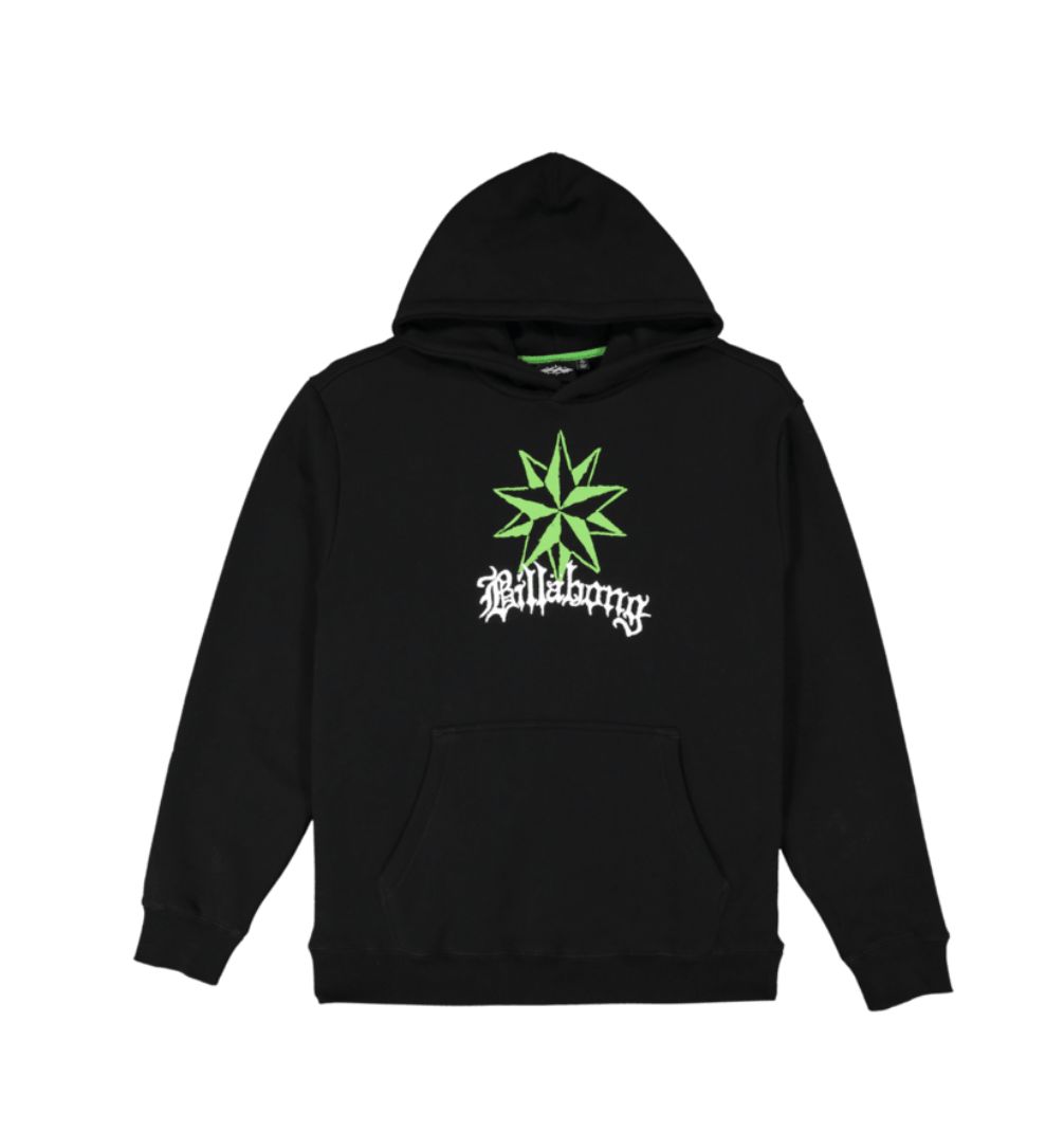 BILLABONG MENS CREED NEON STAR HOODIE - BLACK