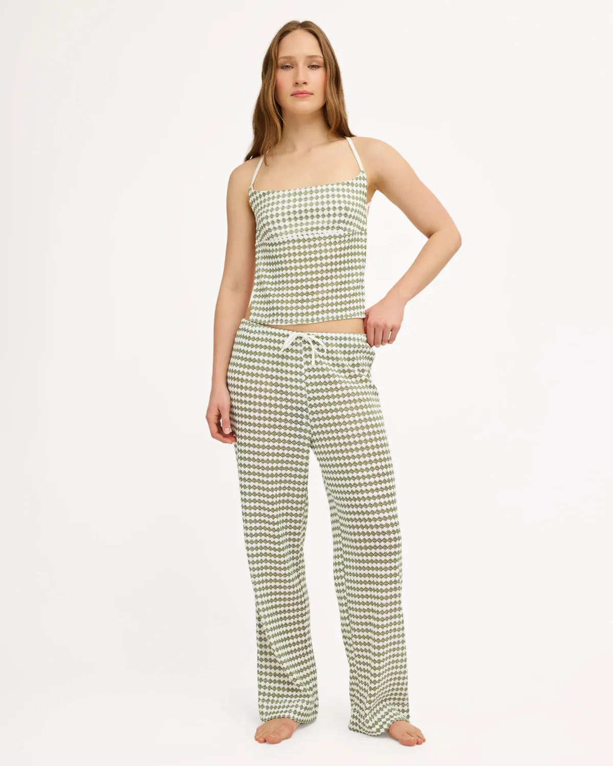 RVCA WOMENS DIAMOND CROCHET HOLIDAY KNIT TOP - ELM GREEN