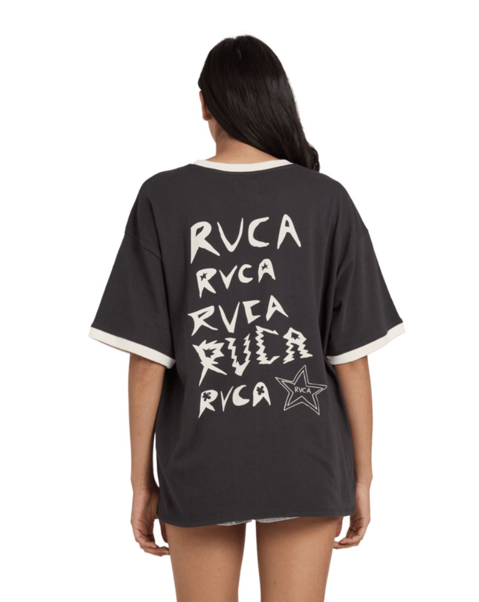 RVCA WOMENS DANI MILLER RINGER OVERSIZED SS TEE - WASHED BLACK