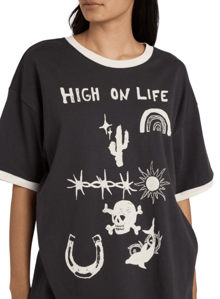 RVCA WOMENS DANI MILLER RINGER OVERSIZED SS TEE - WASHED BLACK