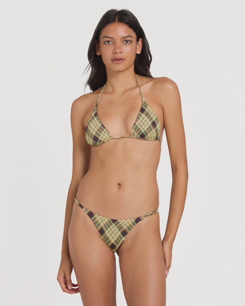 RVCA WOMENS BOULEVARD PLAID ULTRA SKIMPY SWIM PANT - CHOCOLATE