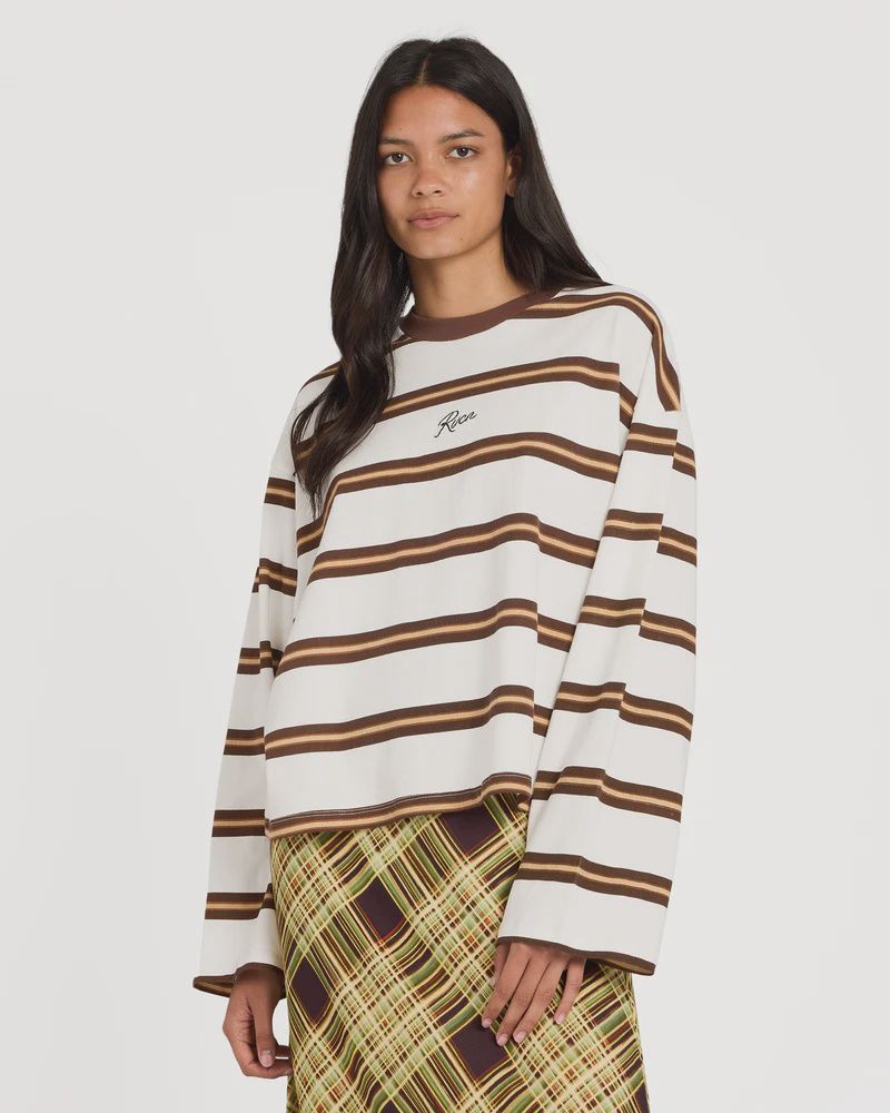 RVCA WOMENS BERKLEY LONG SLEEVE STRIPE TEE - CLOUD