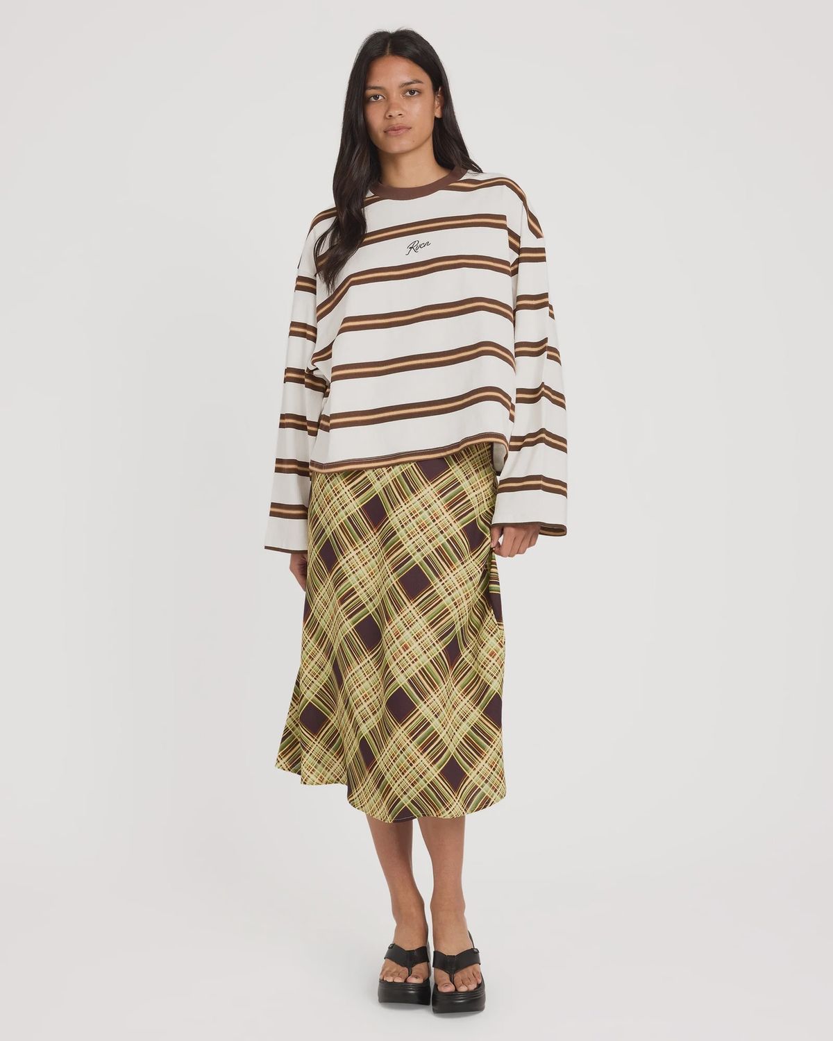 RVCA WOMENS BERKLEY LONG SLEEVE STRIPE TEE - CLOUD
