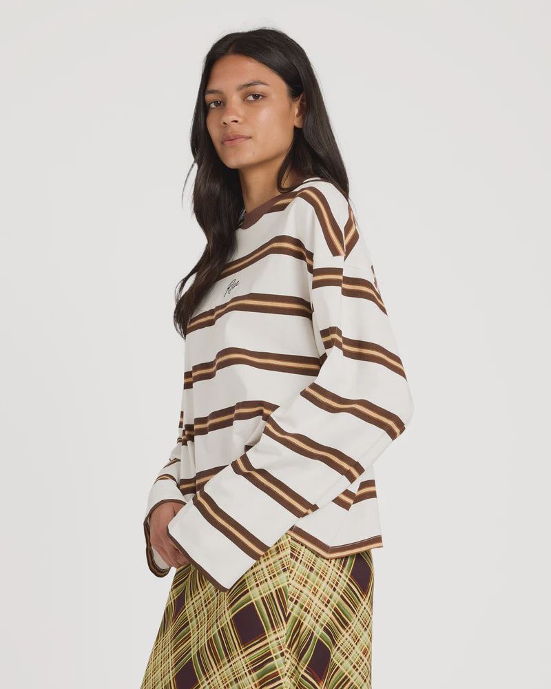 RVCA WOMENS BERKLEY LONG SLEEVE STRIPE TEE - CLOUD