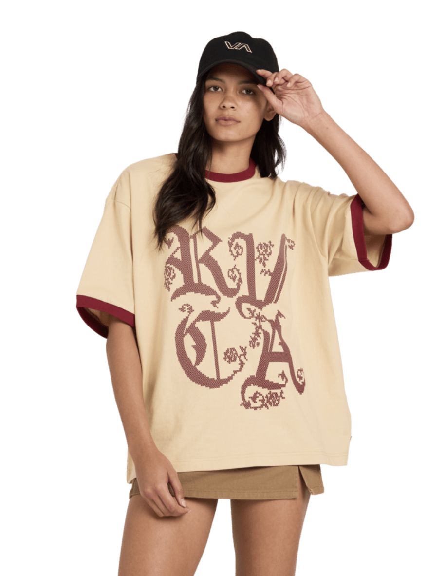RVCA WOMENS ROUND UP TONI SS TEE - LIGHT TAN