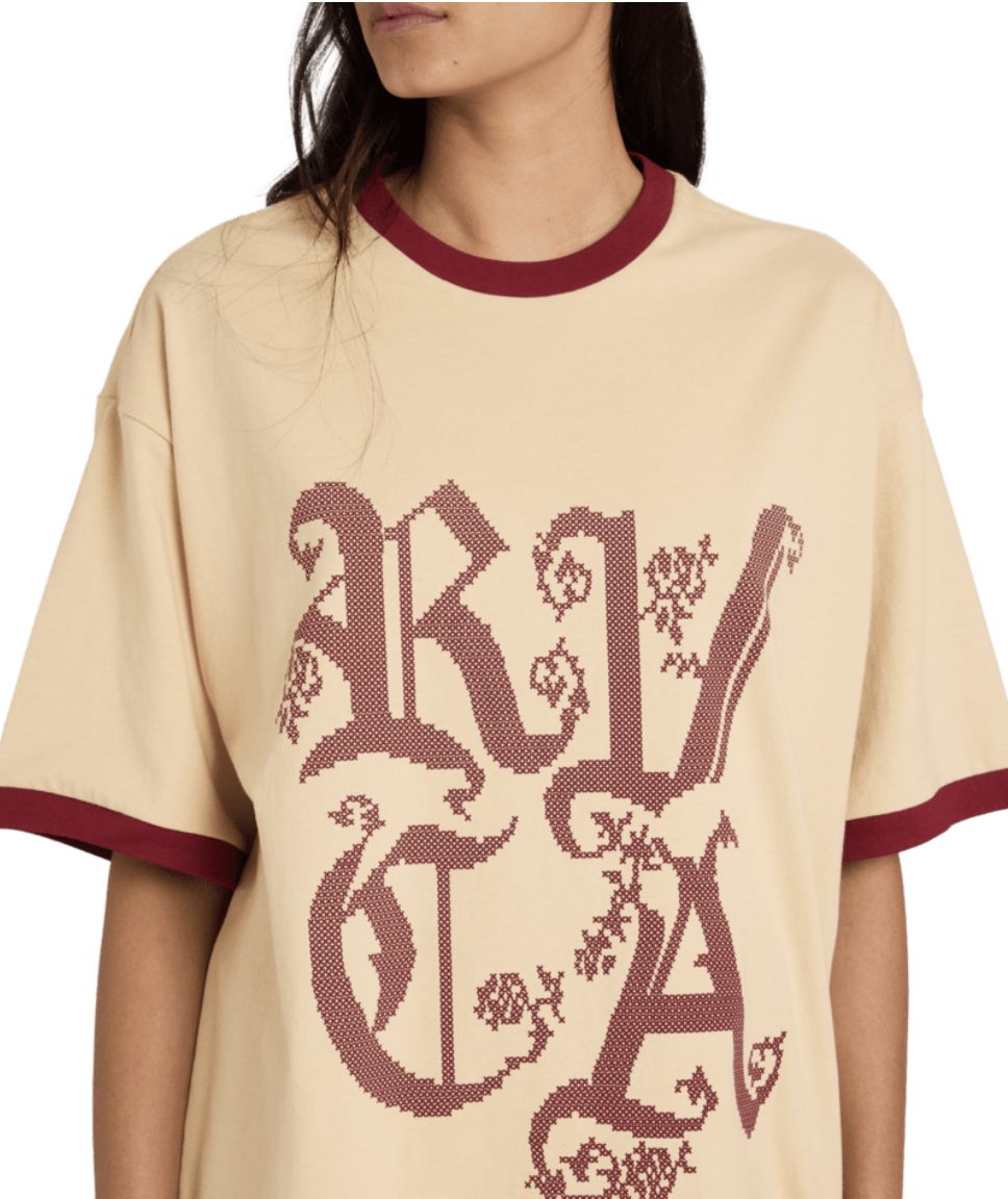 RVCA WOMENS ROUND UP TONI SS TEE - LIGHT TAN