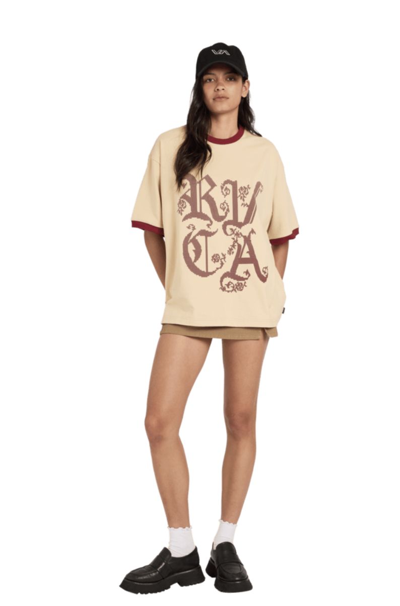 RVCA WOMENS ROUND UP TONI SS TEE - LIGHT TAN