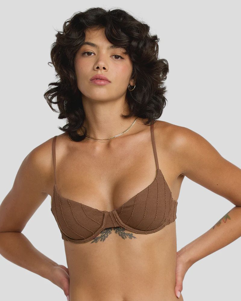 RVCA WOMENS CHEVY 90S UNDERWIRE SWIM TOP - CHOCOLATE
