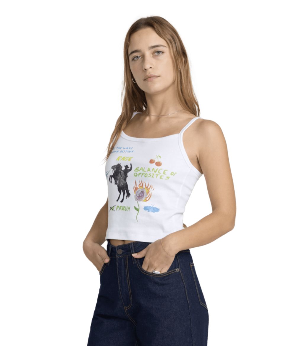 RVCA WOMENS DANI MILLER STRAPPY TANK - WHITE