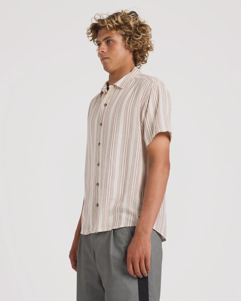 RVCA MENS BEAT STRIPE SS SHIRT - NATURAL