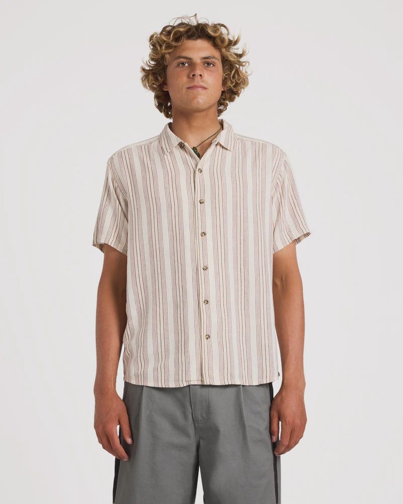 RVCA MENS BEAT STRIPE SS SHIRT - NATURAL