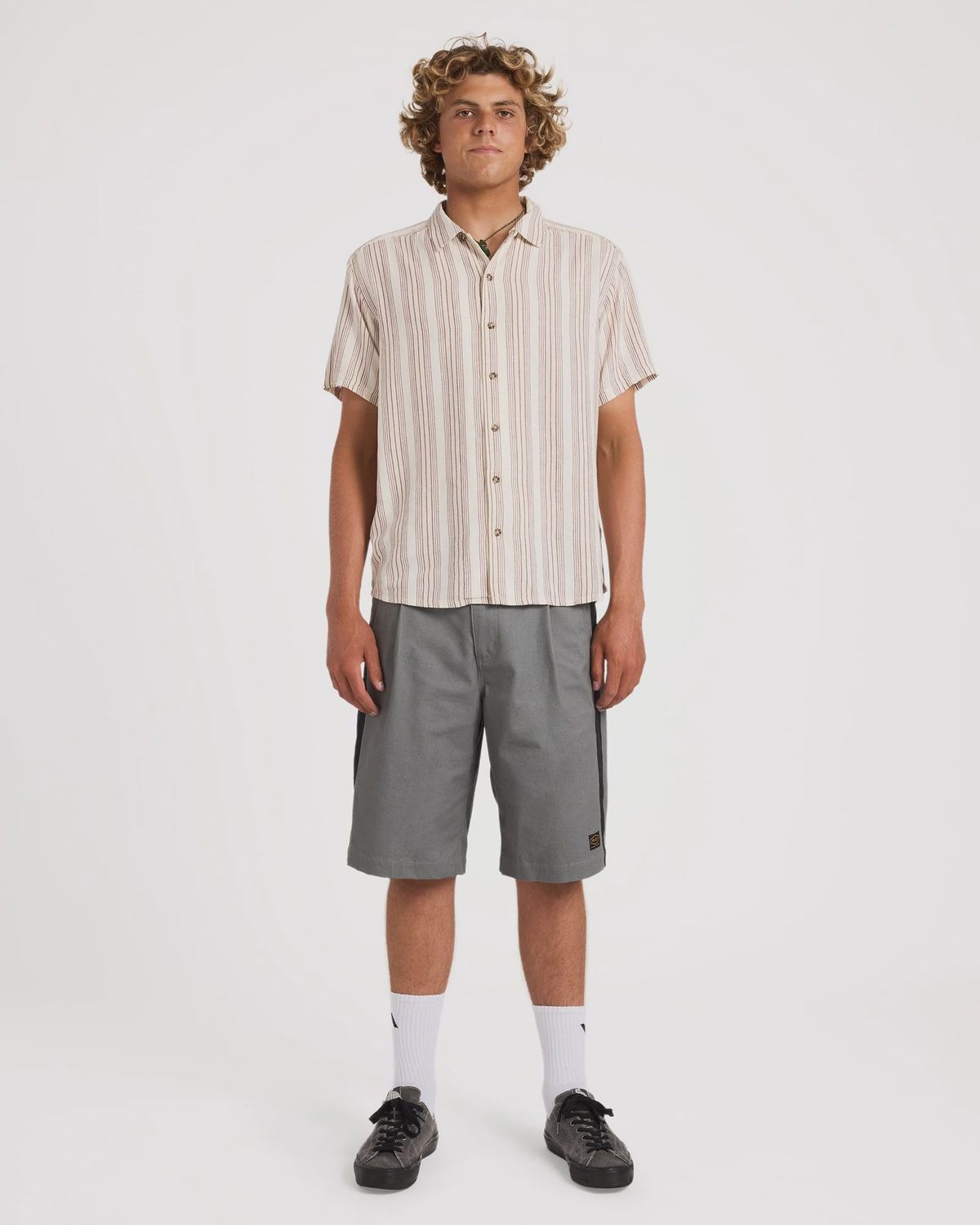 RVCA MENS BEAT STRIPE SS SHIRT - NATURAL