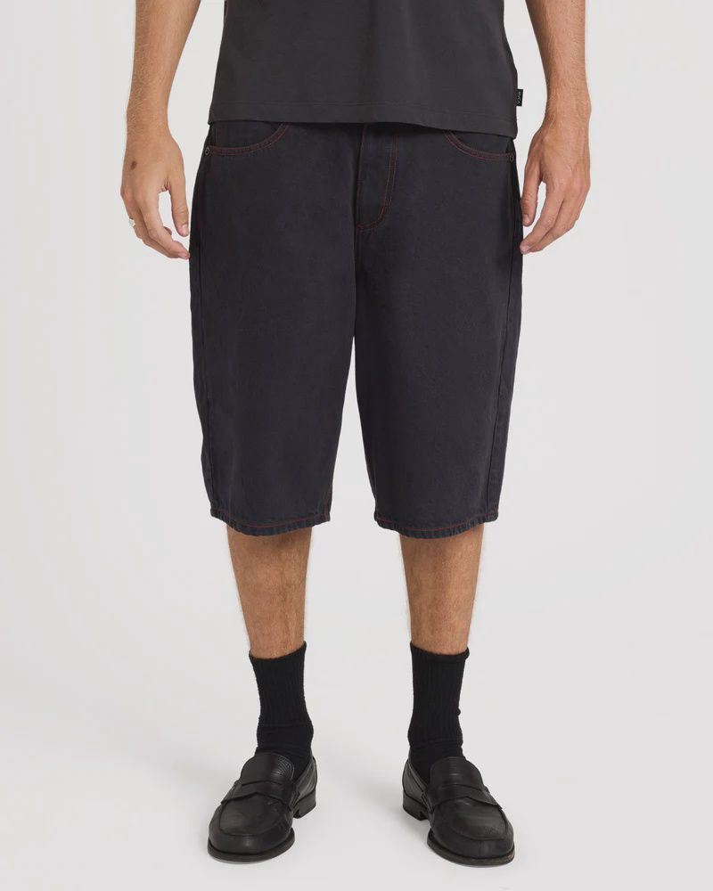 RVCA MENS DAYSHIFT BAGGY DENIM SHORTS - BLACK 1