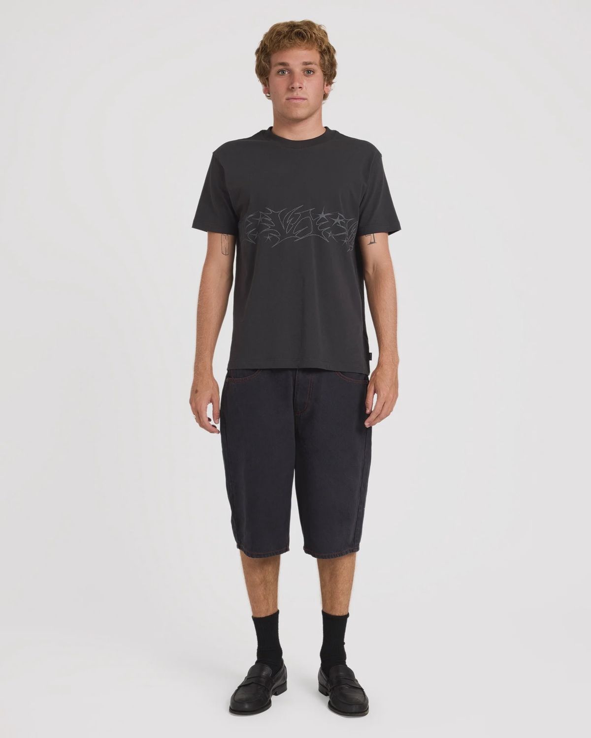 RVCA MENS DAYSHIFT BAGGY DENIM SHORTS - BLACK 1