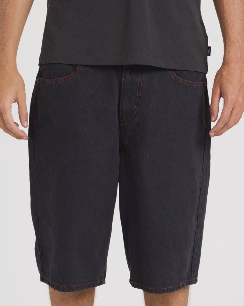 RVCA MENS DAYSHIFT BAGGY DENIM SHORTS - BLACK 1