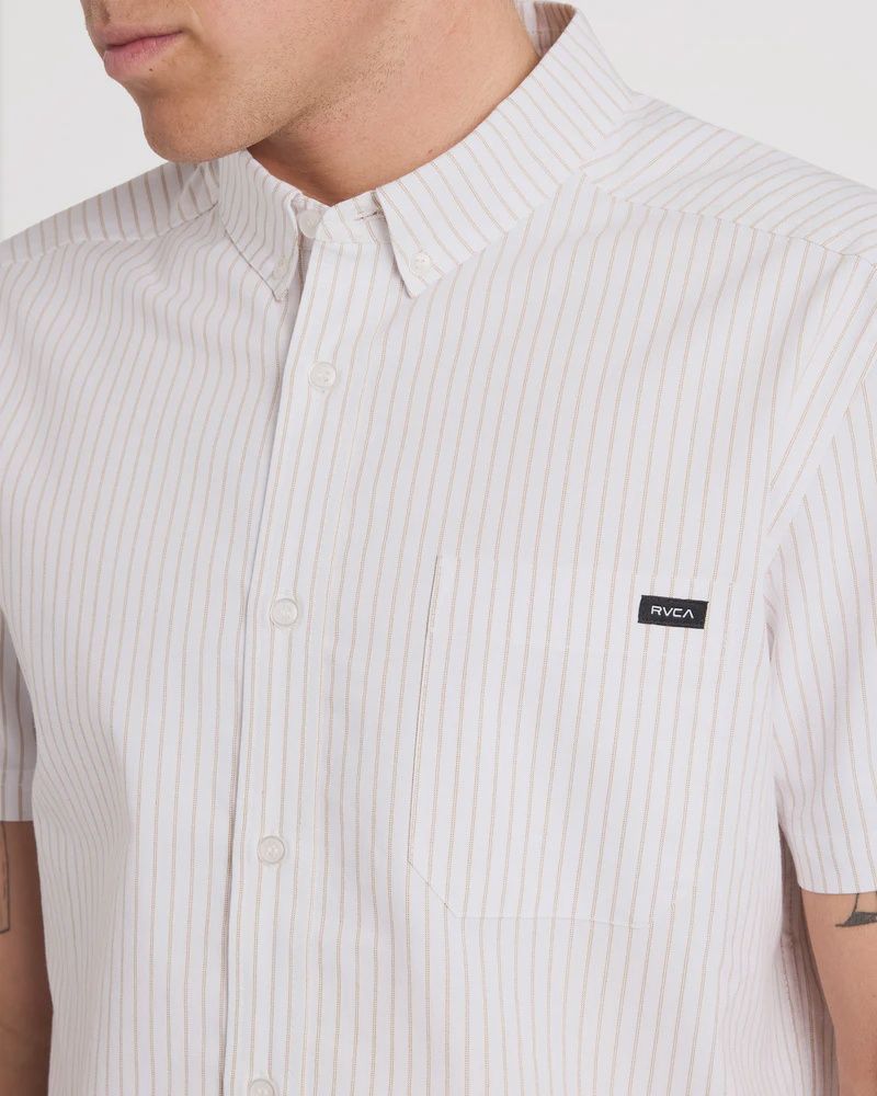 RVCA MENS RVCA PINSTRIPE SS SHIRT - GOLD