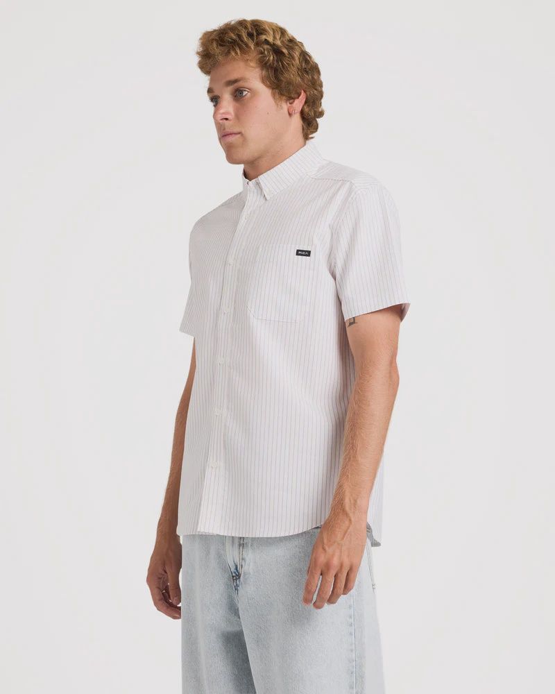 RVCA MENS RVCA PINSTRIPE SS SHIRT - GOLD