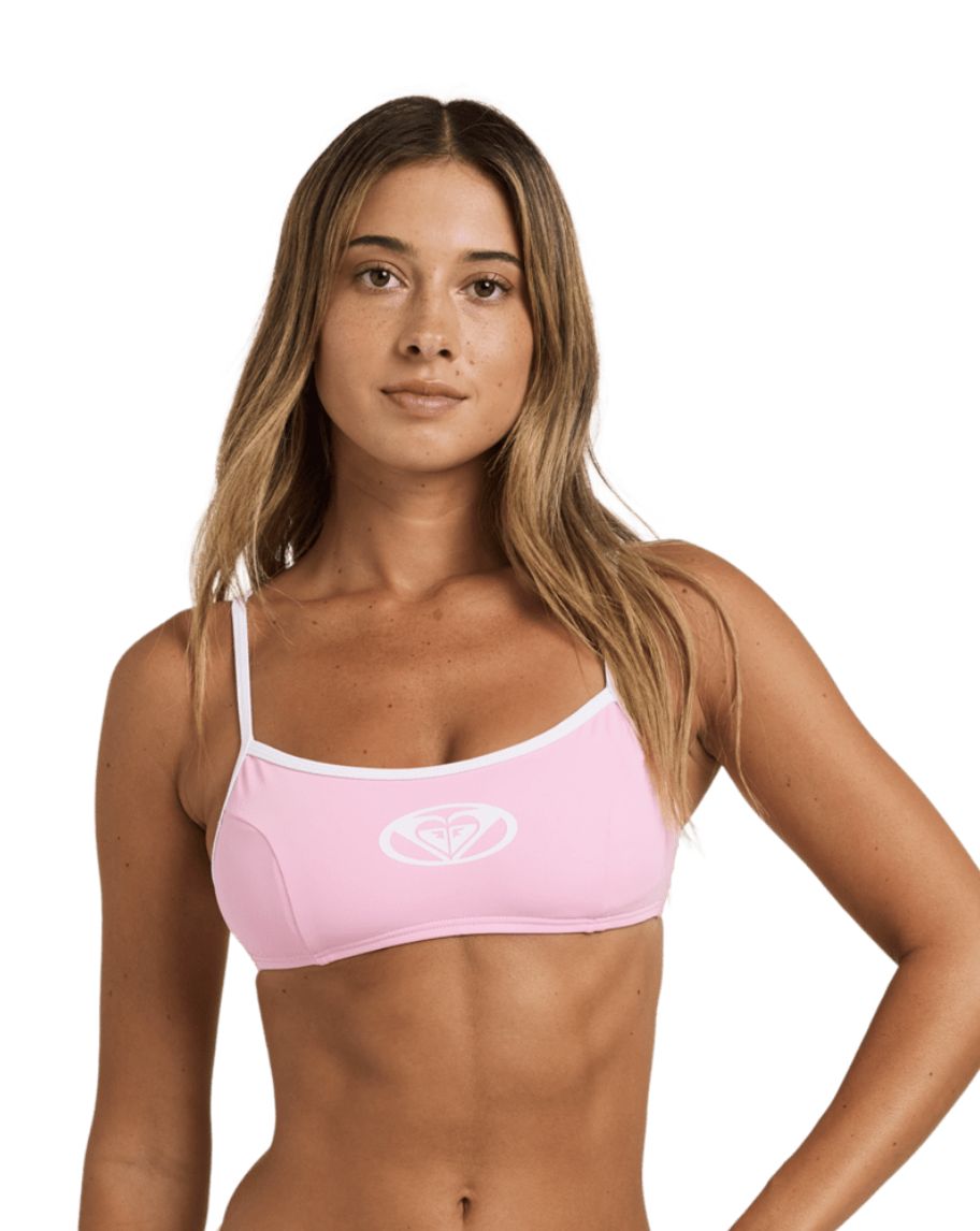 ROXY WOMENS SWELL BRALETTE SWIM TOP - PINK FROSTING