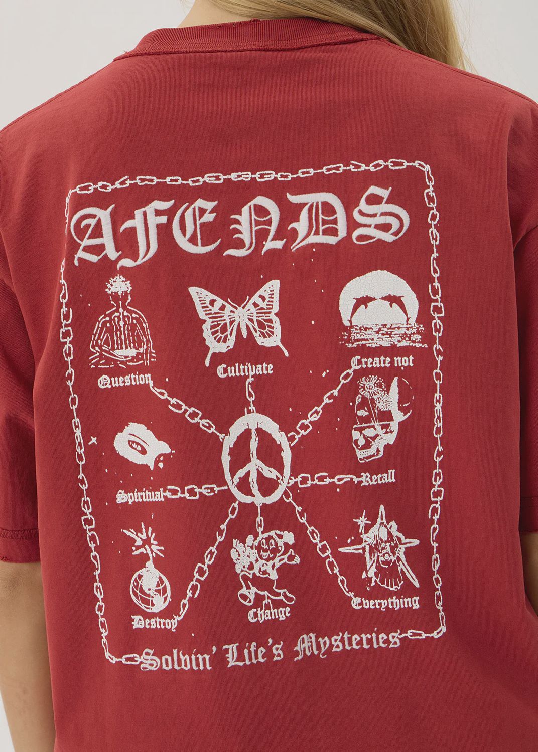 AFENDS MENS SPIRITUAL HEAVYWEIGHT BOXY TEE - VINTAGE KETCHUP