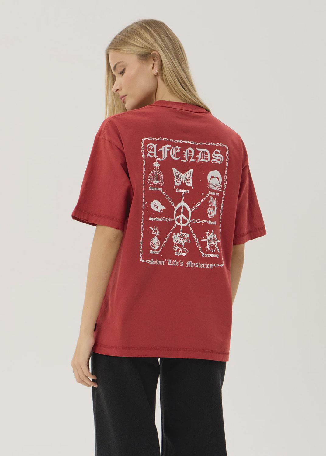 AFENDS MENS SPIRITUAL HEAVYWEIGHT BOXY TEE - VINTAGE KETCHUP