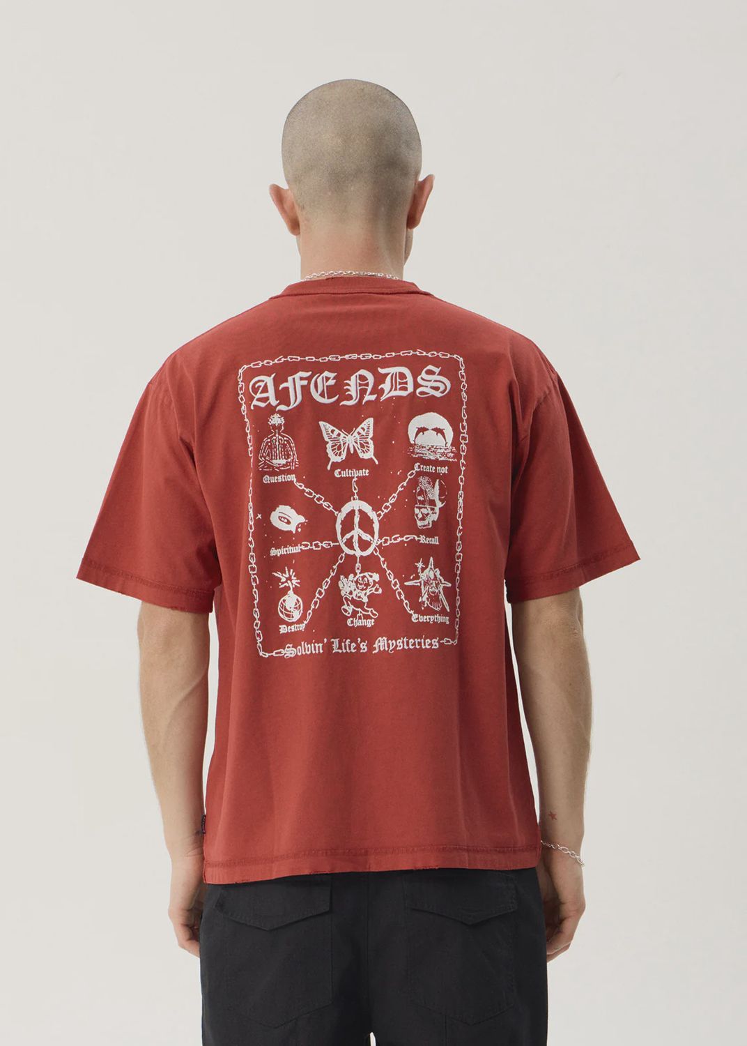 AFENDS MENS SPIRITUAL HEAVYWEIGHT BOXY TEE - VINTAGE KETCHUP