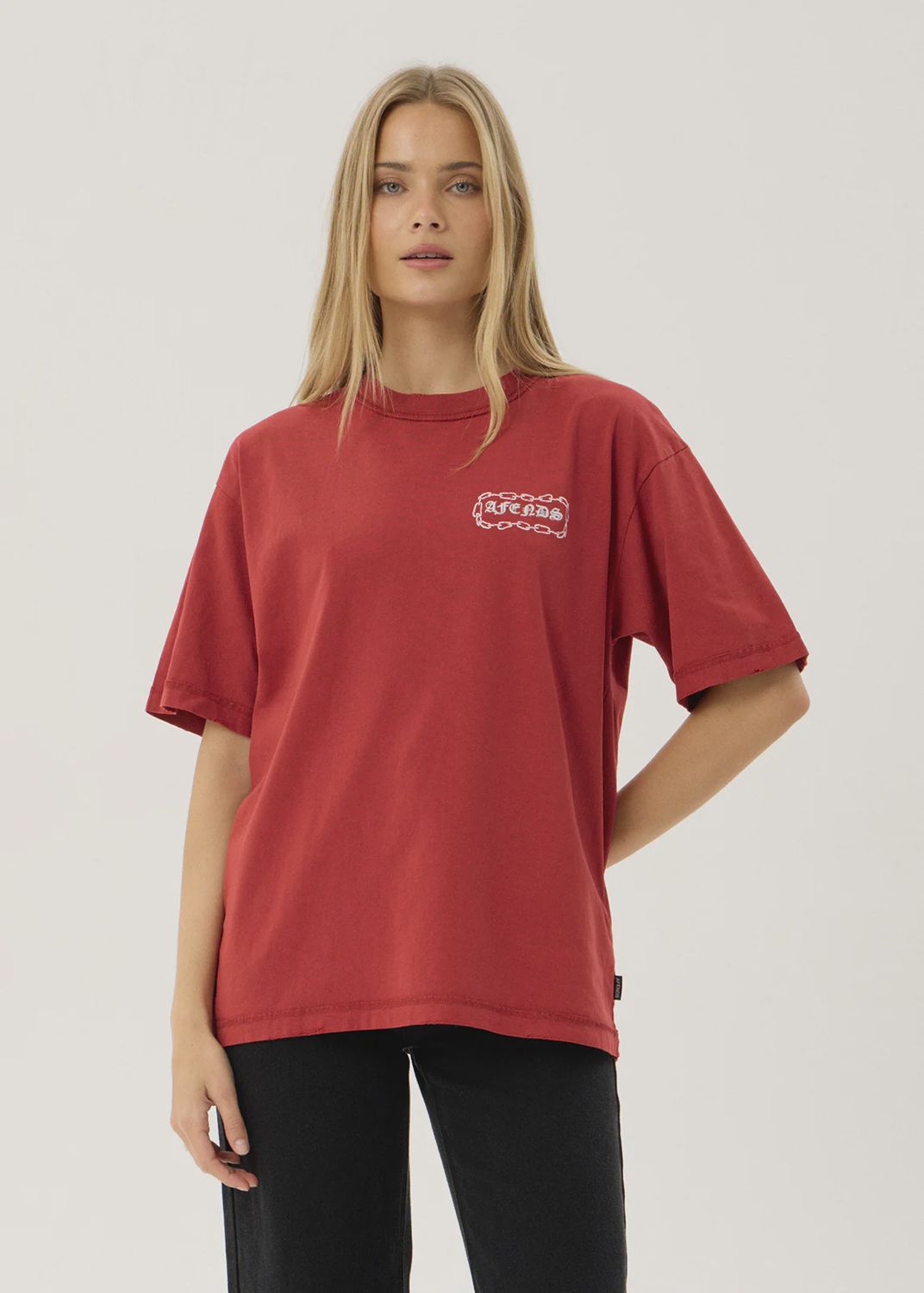 AFENDS MENS SPIRITUAL HEAVYWEIGHT BOXY TEE - VINTAGE KETCHUP