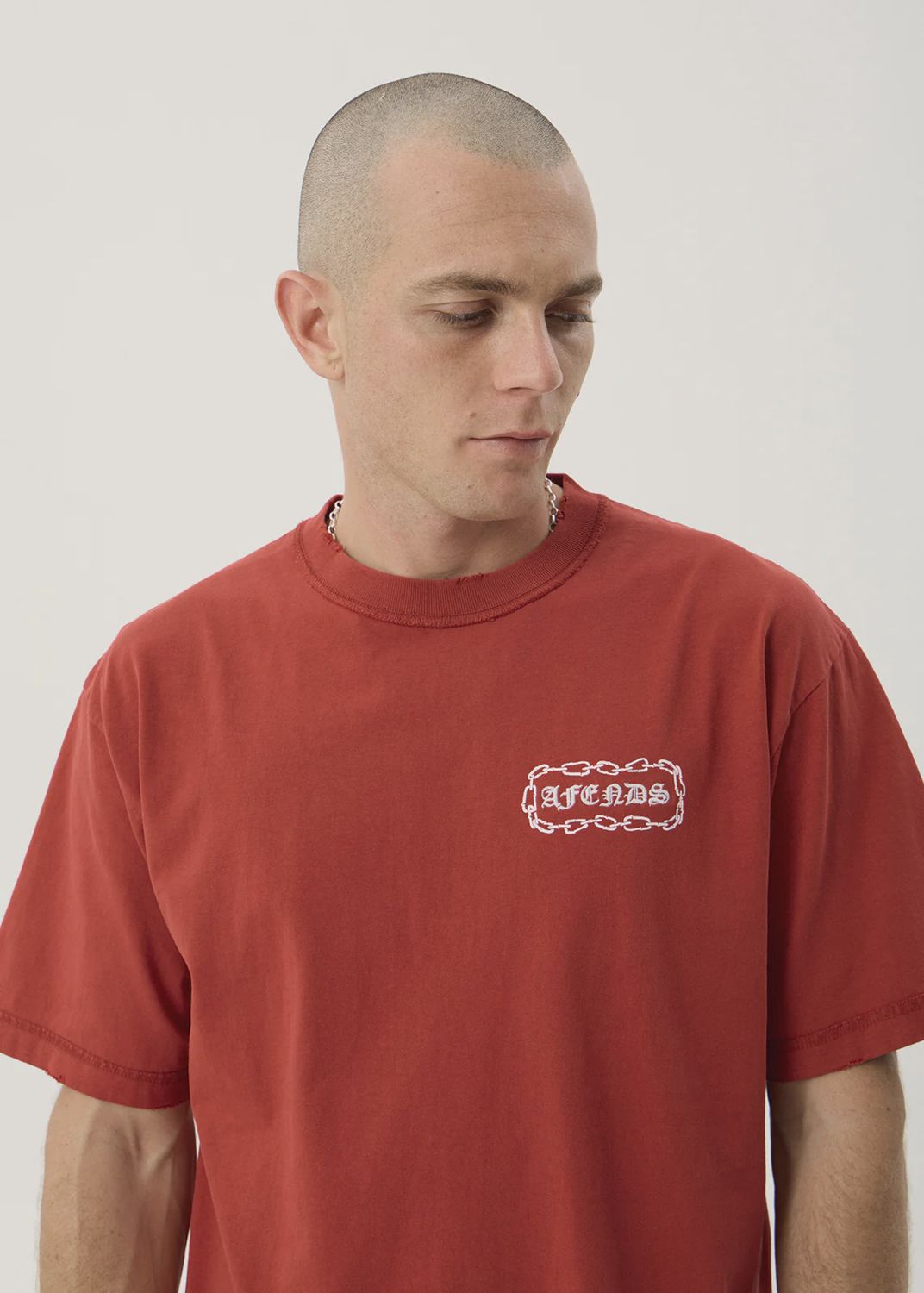AFENDS MENS SPIRITUAL HEAVYWEIGHT BOXY TEE - VINTAGE KETCHUP