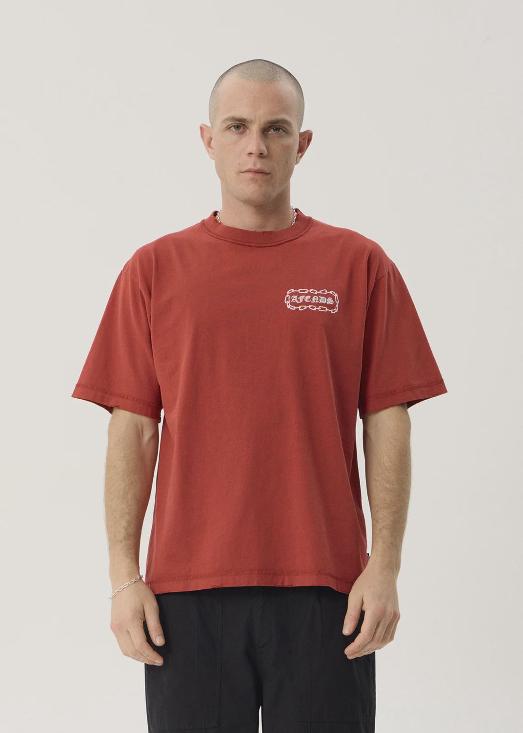 AFENDS MENS SPIRITUAL HEAVYWEIGHT BOXY TEE - VINTAGE KETCHUP