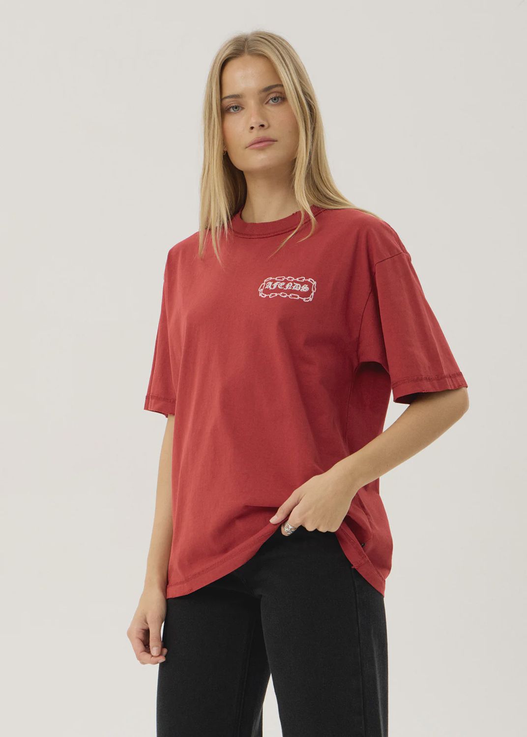AFENDS MENS SPIRITUAL HEAVYWEIGHT BOXY TEE - VINTAGE KETCHUP
