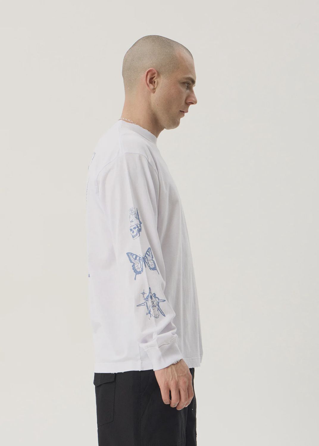 AFENDS MENS SPIRITUAL BOXY LONG SLEEVE TEE - WHITE