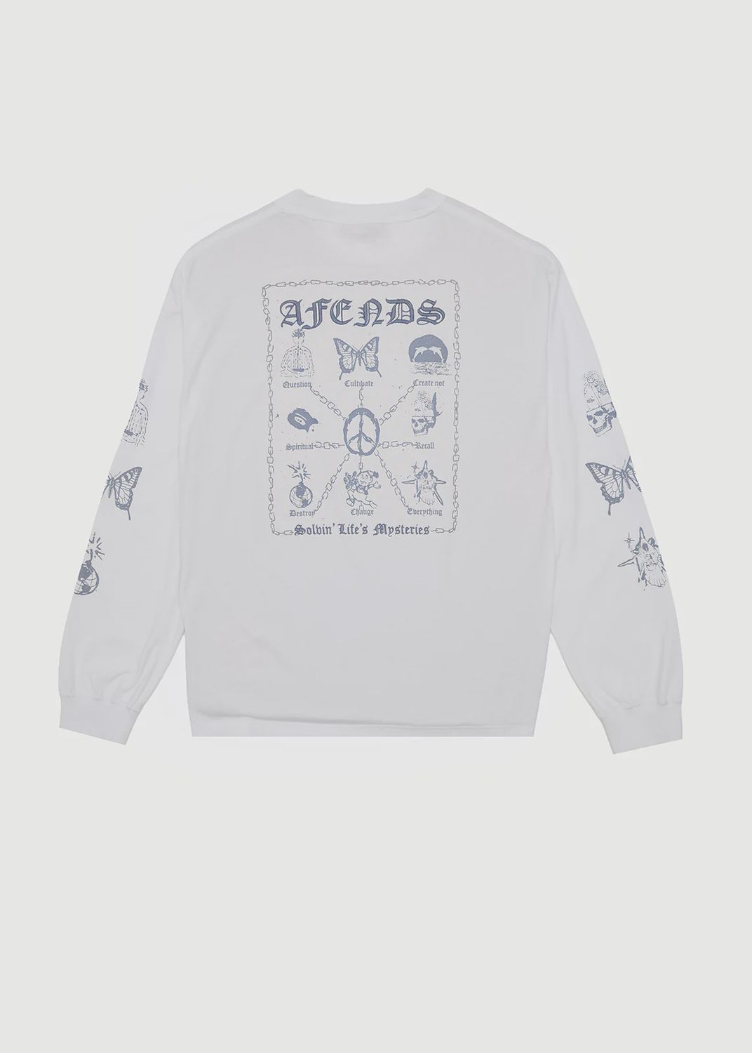 AFENDS MENS SPIRITUAL BOXY LONG SLEEVE TEE - WHITE