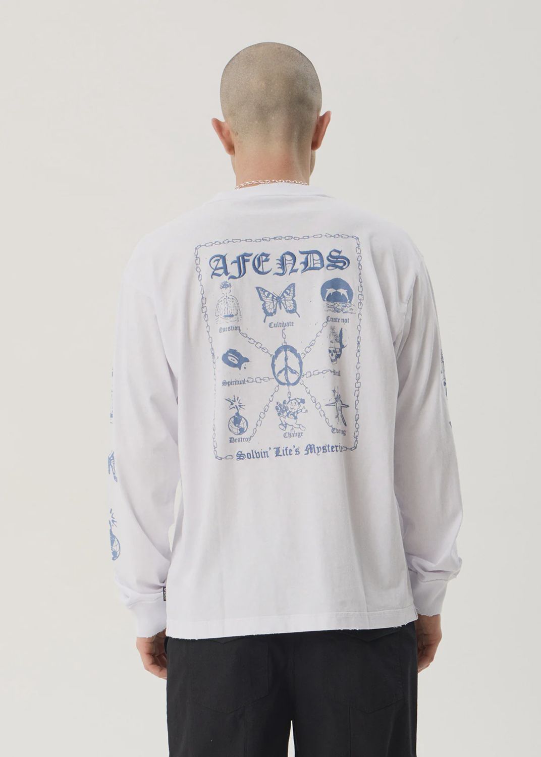 AFENDS MENS SPIRITUAL BOXY LONG SLEEVE TEE - WHITE