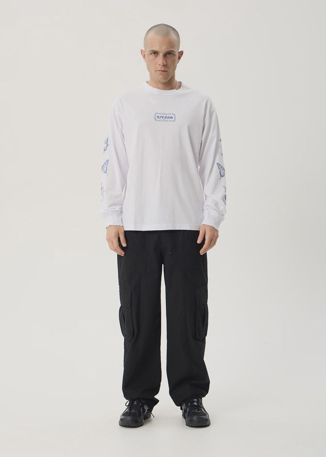 AFENDS MENS SPIRITUAL BOXY LONG SLEEVE TEE - WHITE