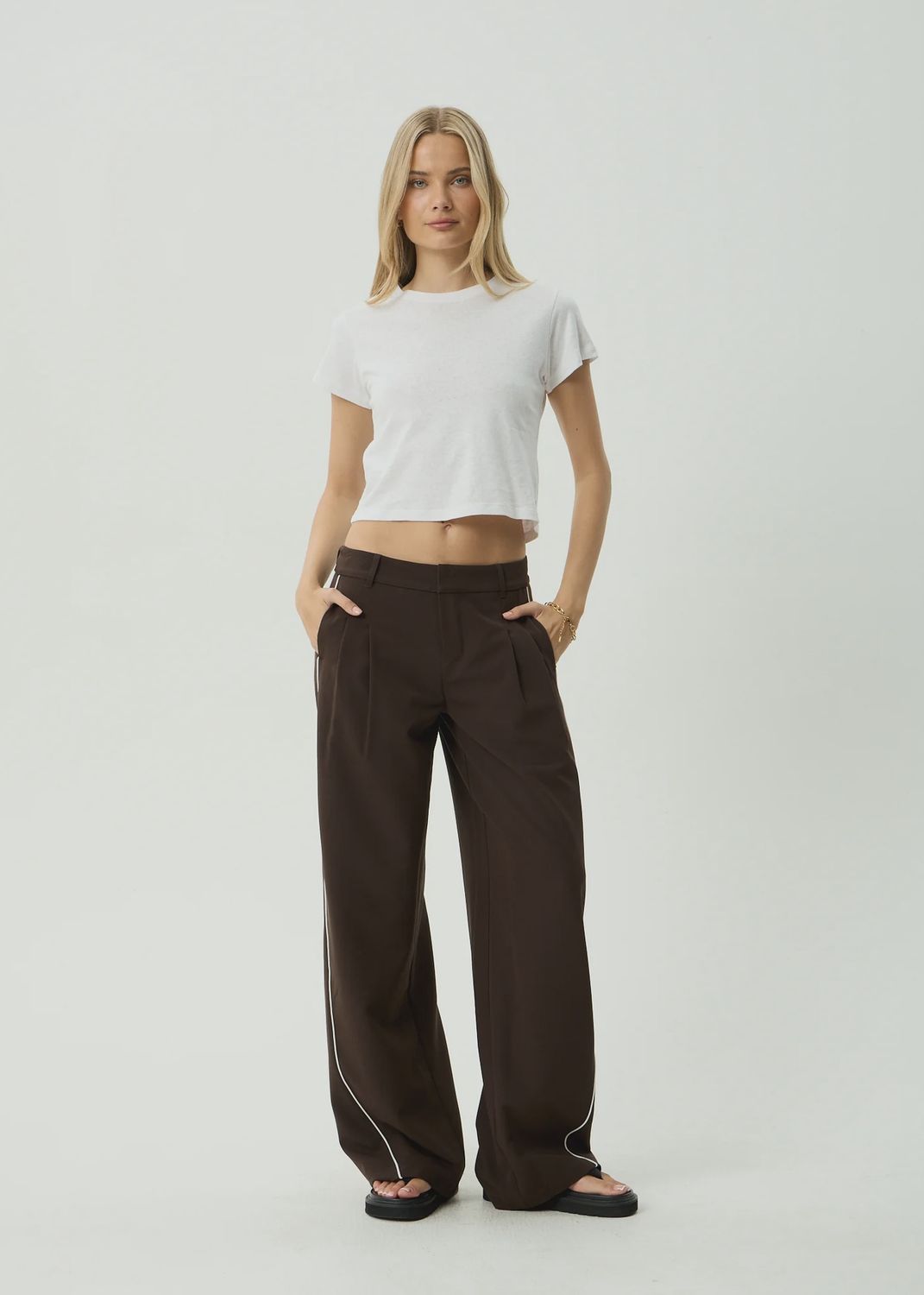 AFENDS WOMENS DITA LOW RISE TROUSER - COFFEE