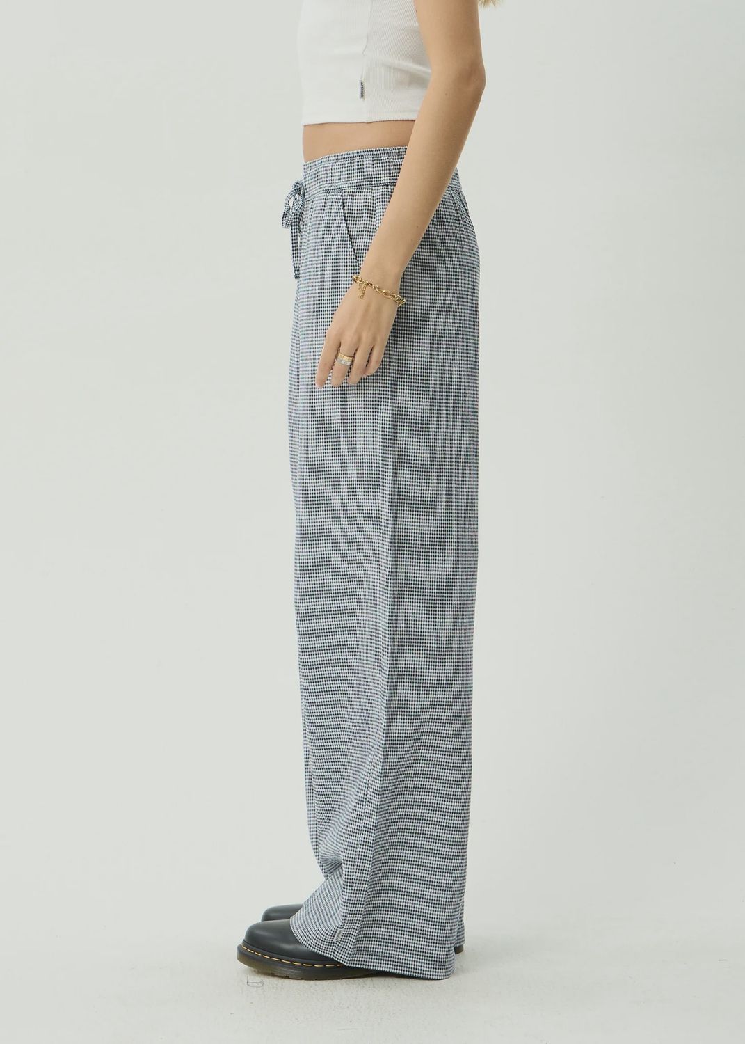 AFENDS WOMENS HARRIET INDY HEMP WIDE LEG PANT - INDY NAVY CHECK