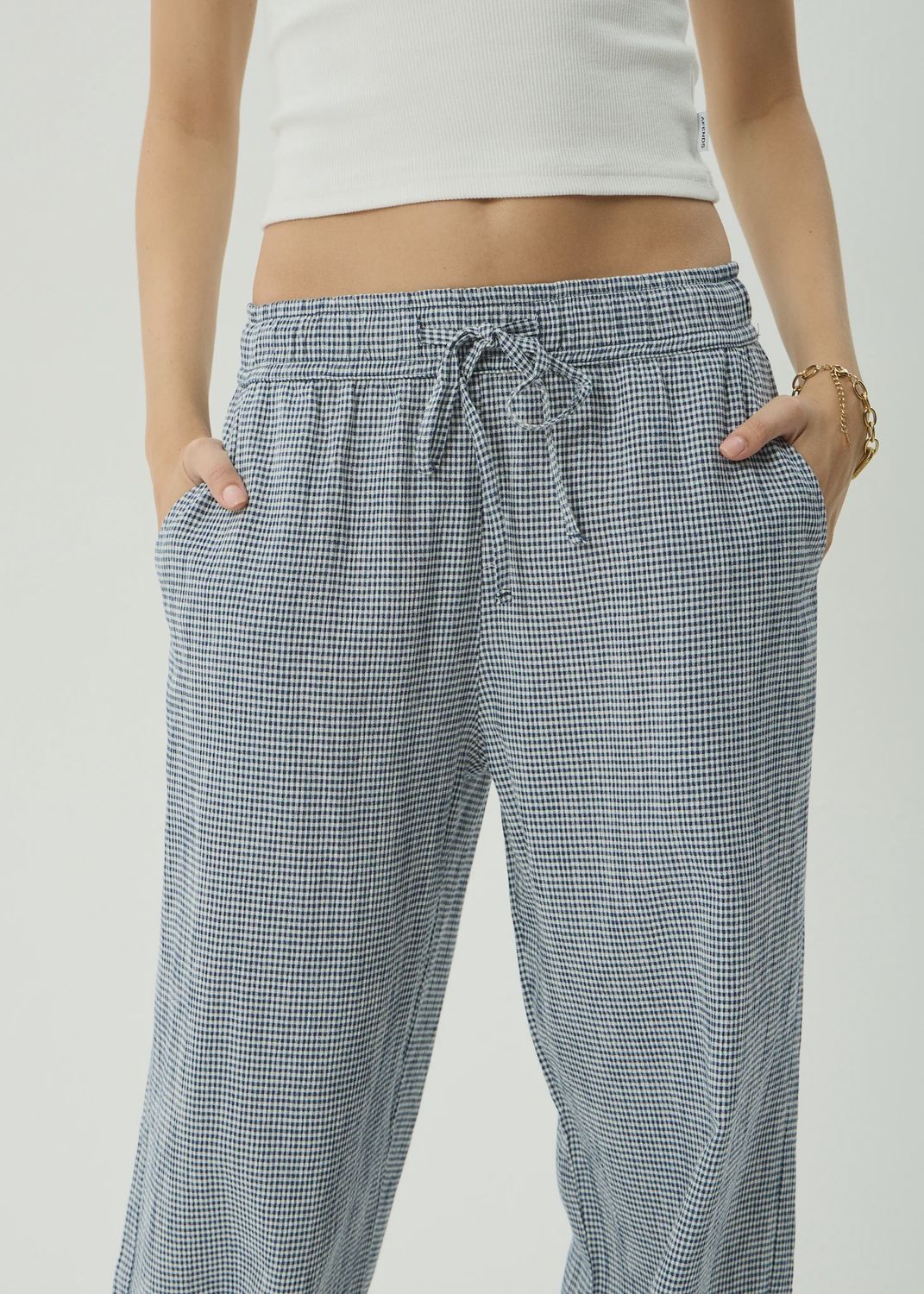 AFENDS WOMENS HARRIET INDY HEMP WIDE LEG PANT - INDY NAVY CHECK