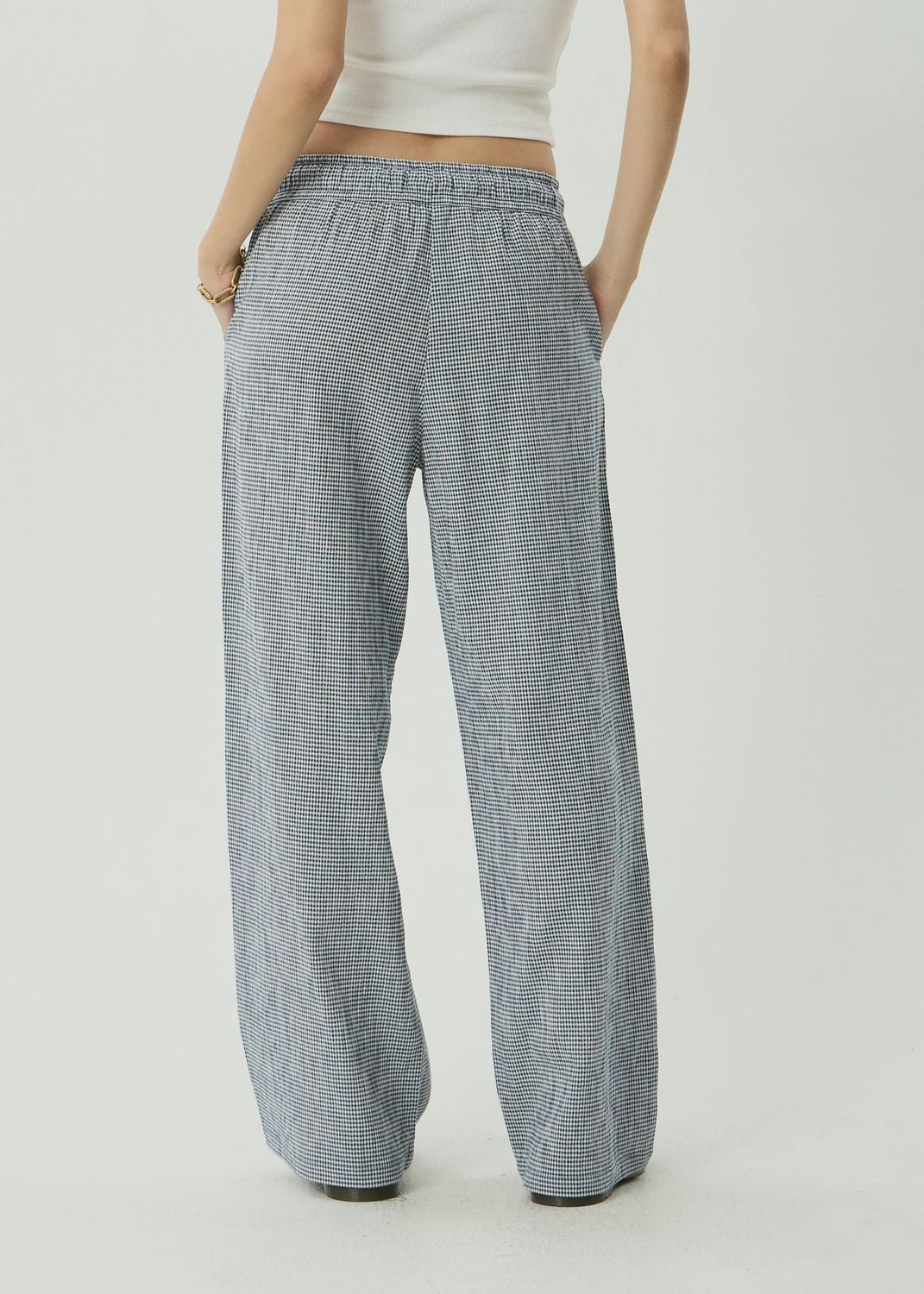 AFENDS WOMENS HARRIET INDY HEMP WIDE LEG PANT - INDY NAVY CHECK