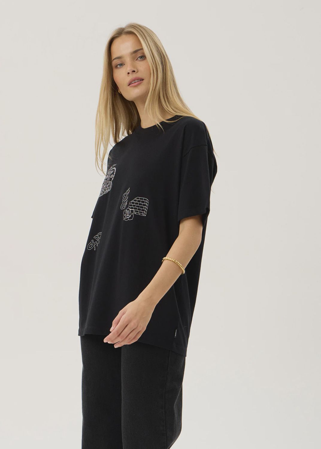 AFENDS WOMENS UNBOUND OVERSIZED SS TEE - BLACK