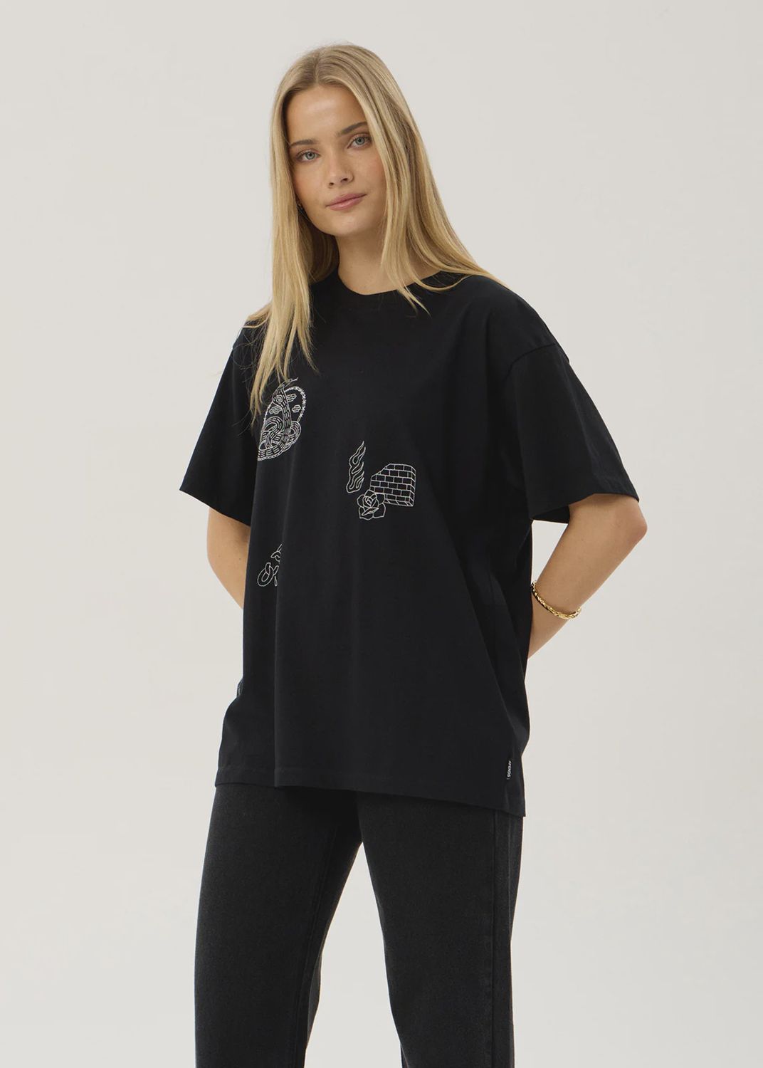 AFENDS WOMENS UNBOUND OVERSIZED SS TEE - BLACK