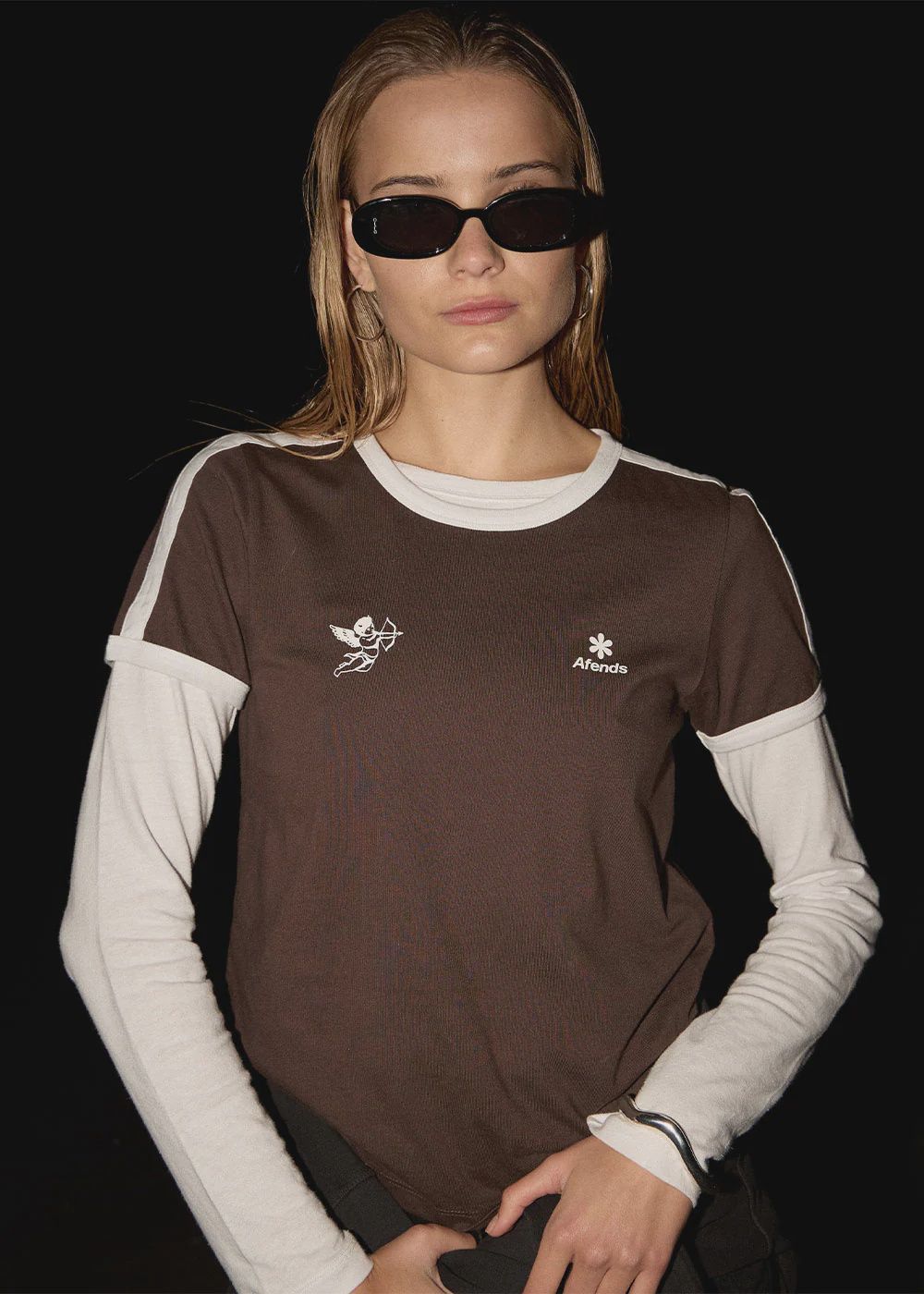 AFENDS WOMENS HELLBOUND RAGLAN SS TEE - COFFEE