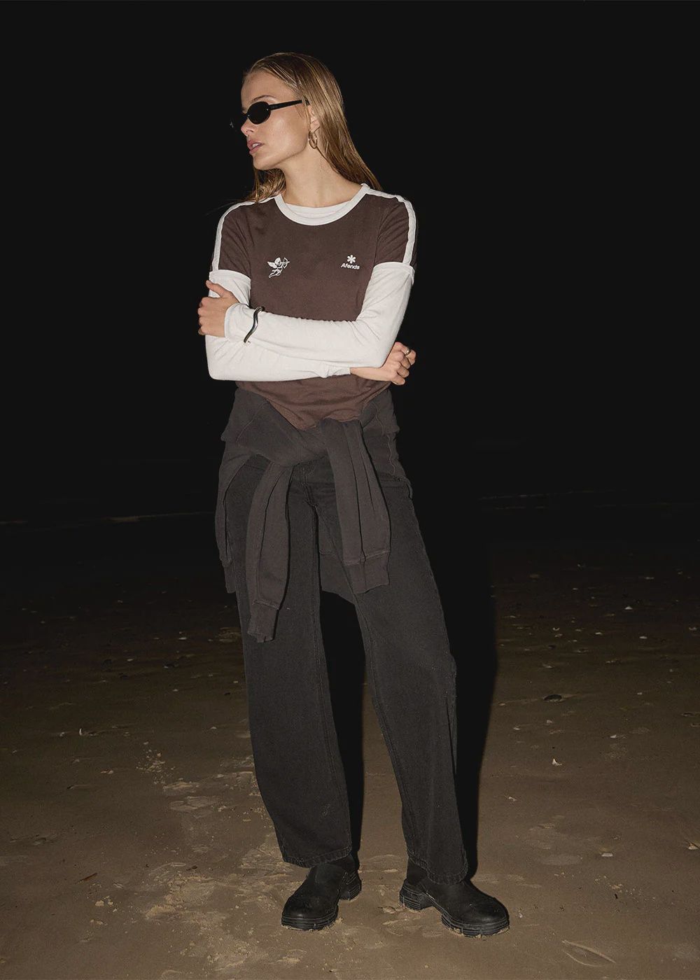AFENDS WOMENS HELLBOUND RAGLAN SS TEE - COFFEE