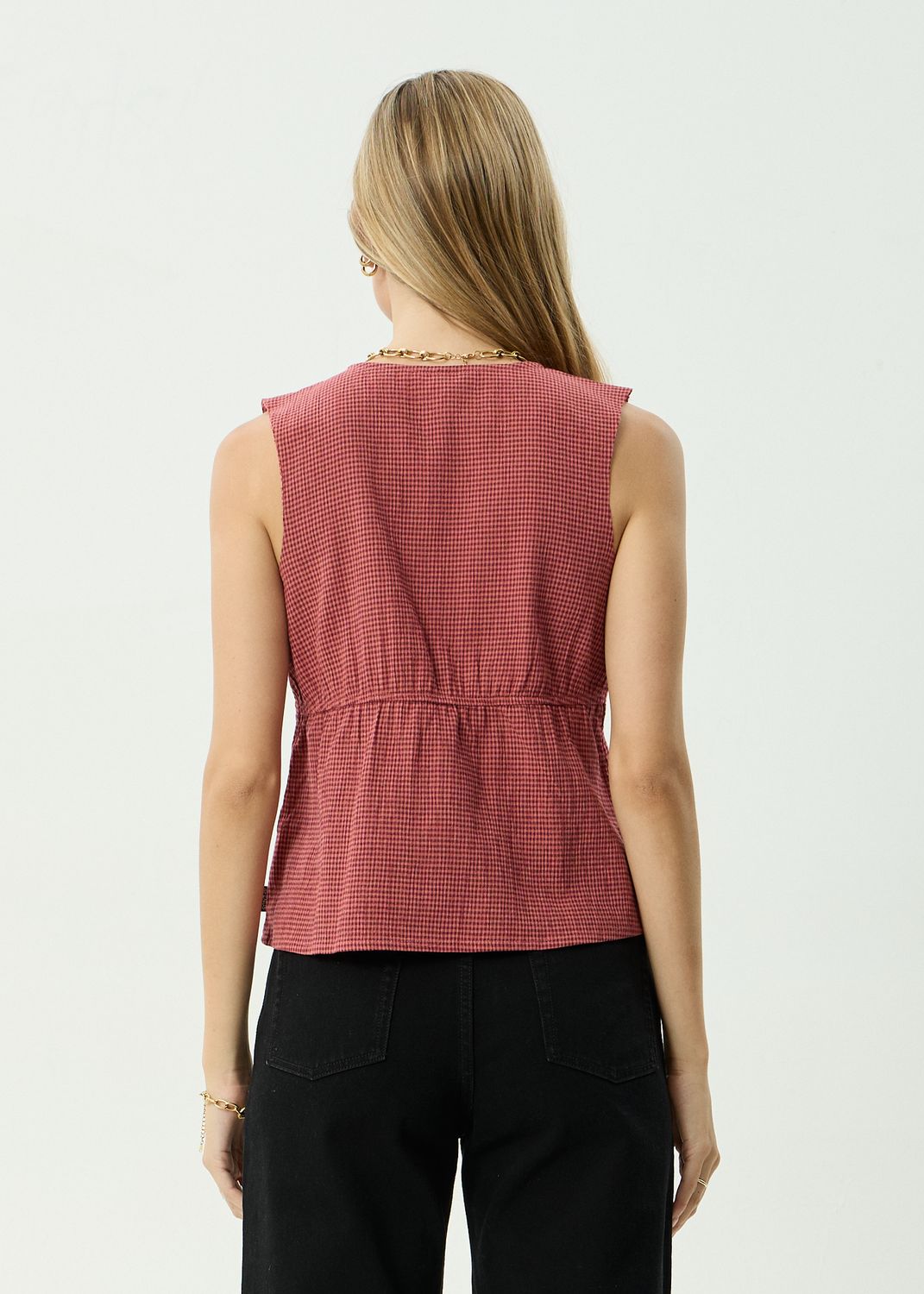 AFENDS WOMENS DAHLIA HEMP TOP - INDY ROSE CHECK