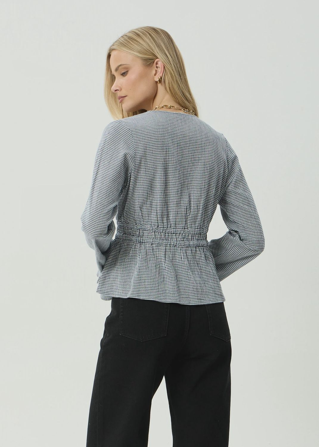AFENDS WOMENS ANNIKA LONG SLEEVE TOP - INDY NAVY CHECK