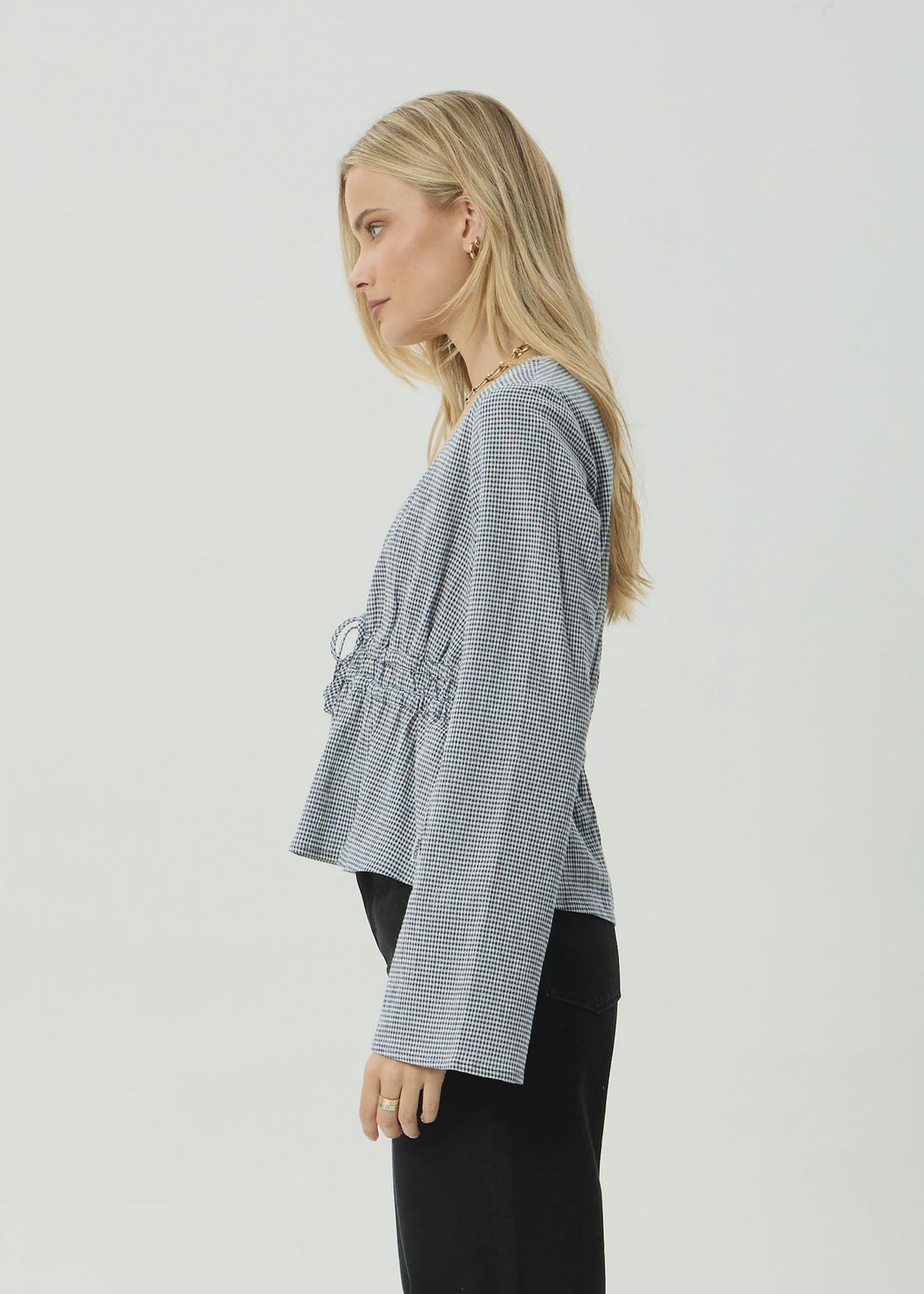 AFENDS WOMENS ANNIKA LONG SLEEVE TOP - INDY NAVY CHECK
