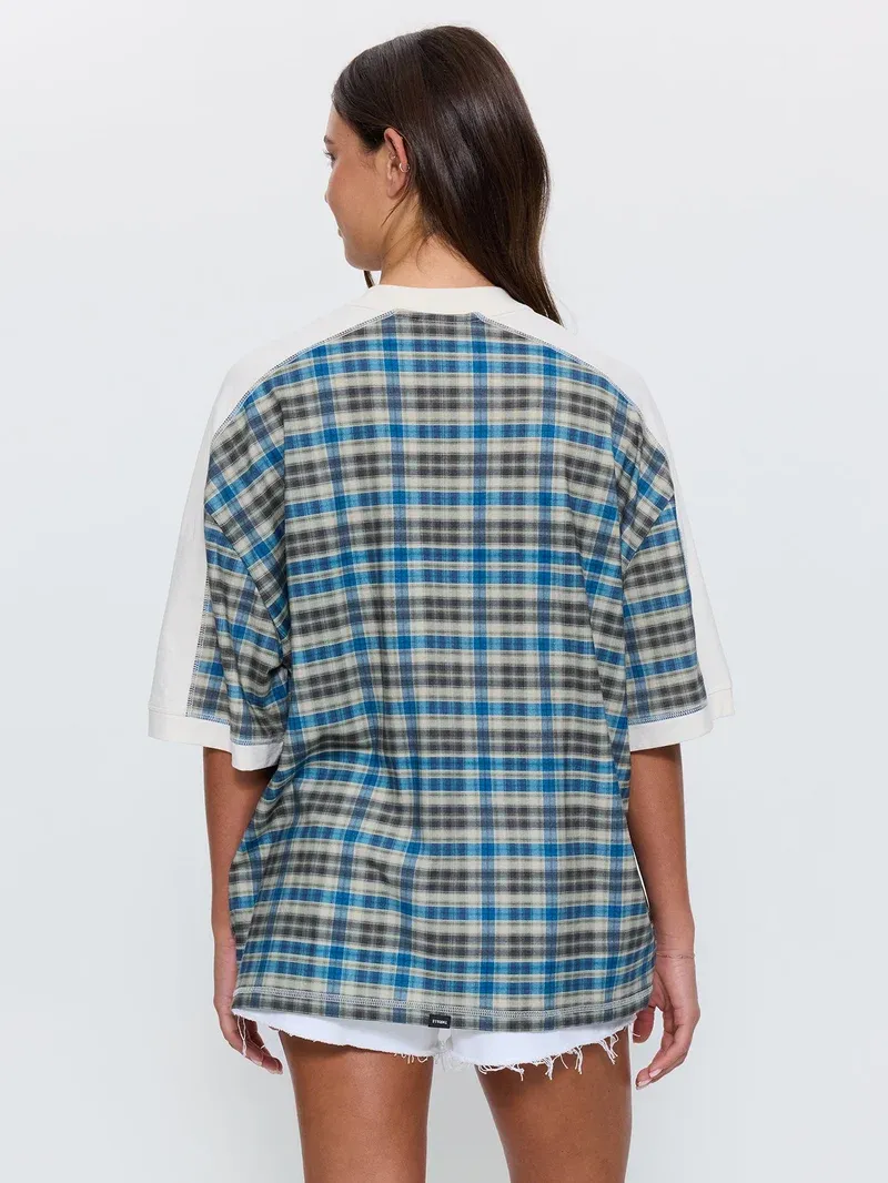 THRILLS WOMENS DESERT REVERB V NECK OVERSIZED TEE - DUSTY BLUE